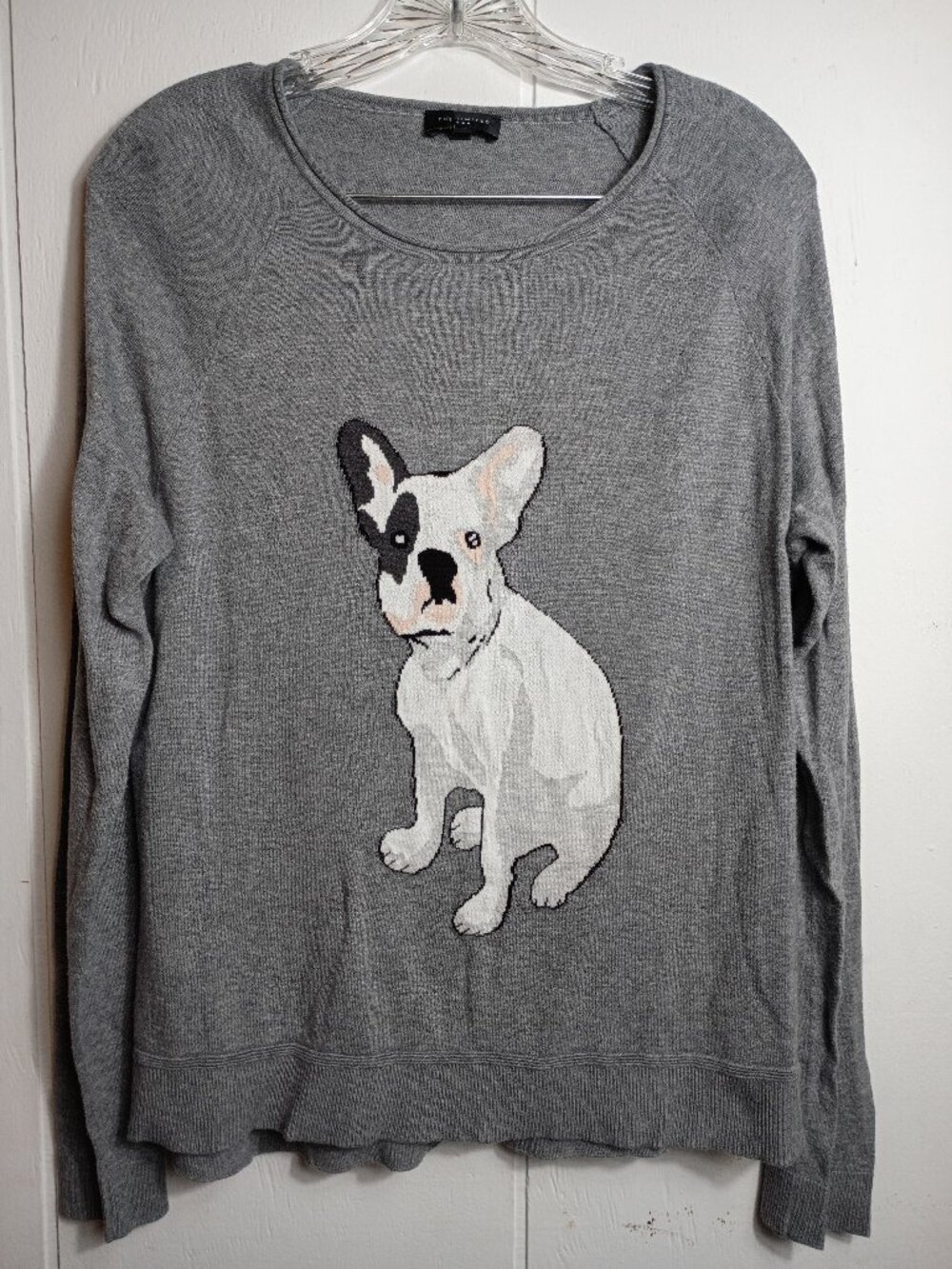 The Limited Gray French Bulldog Long Sleeve Light Weight Sweater Womens XL